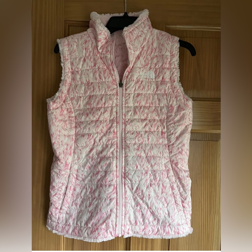 NORTH FACE Girls Reversible Mossbud Pink Swirl Vest Size Large 14/16